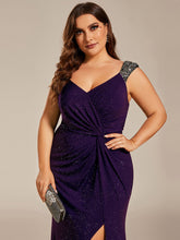 Load image into Gallery viewer, Color=Dark Purple | Plus Glitter Split Wholesale Evening Dresses-Navy Blue 7