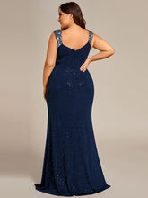 Load image into Gallery viewer, Color=Navy Blue | Plus Glitter Split Wholesale Evening Dresses-Navy Blue 4