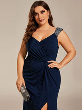 Load image into Gallery viewer, Color=Navy Blue | Plus Glitter Split Wholesale Evening Dresses-Navy Blue 2