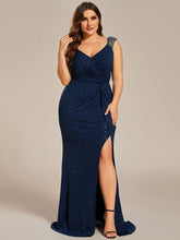 Load image into Gallery viewer, Color=Navy Blue | Plus Glitter Split Wholesale Evening Dresses-Navy Blue 5