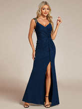 Load image into Gallery viewer, Color=Navy Blue | Glitter Split Wholesale Evening Dresses-Navy Blue  2