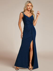 Color=Navy Blue | Glitter Split Wholesale Evening Dresses-Navy Blue  2