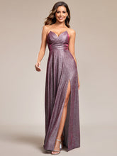 Load image into Gallery viewer, Hot Split Pleated Shiny Maxi Lacing design Wholesale Evening Dresses#Color_Metallic Rose