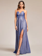 Load image into Gallery viewer, Hot Split Pleated Shiny Maxi Lacing design Wholesale Evening Dresses#Color_Opal Lilac