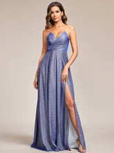 Load image into Gallery viewer, Hot Split Pleated Shiny Maxi Lacing design Wholesale Evening Dresses#Color_Opal Lilac