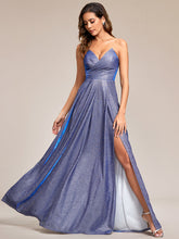 Load image into Gallery viewer, Hot Split Pleated Shiny Maxi Lacing design Wholesale Evening Dresses#Color_Opal Lilac