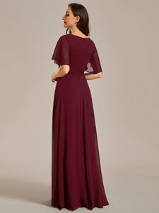 V Neck Appliques Pleated Wholesale Bridesmaid Dresses#Color_Burgandy