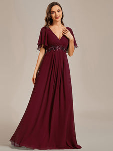 V Neck Appliques Pleated Wholesale Bridesmaid Dresses#Color_Burgandy