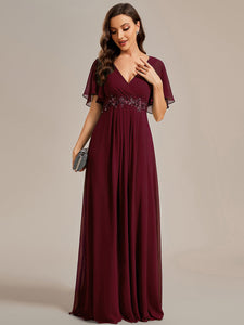 V Neck Appliques Pleated Wholesale Bridesmaid Dresses#Color_Burgandy