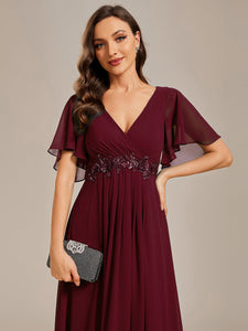 V Neck Appliques Pleated Wholesale Bridesmaid Dresses#Color_Burgandy