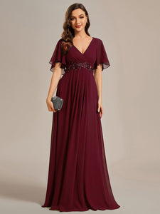 V Neck Appliques Pleated Wholesale Bridesmaid Dresses#Color_Burgandy