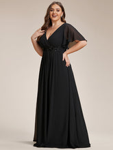 Load image into Gallery viewer, Plus V Neck Appliques Pleated Wholesale Bridesmaid Dresses#Color_Black