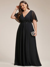 Load image into Gallery viewer, Plus V Neck Appliques Pleated Wholesale Bridesmaid Dresses#Color_Black