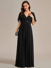 Load image into Gallery viewer, V Neck Appliques Pleated Wholesale Bridesmaid Dresses#Color_Black