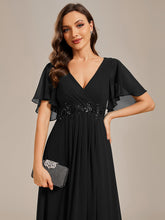 Load image into Gallery viewer, V Neck Appliques Pleated Wholesale Bridesmaid Dresses#Color_Black