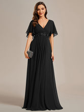 Load image into Gallery viewer, V Neck Appliques Pleated Wholesale Bridesmaid Dresses#Color_Black