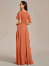 Load image into Gallery viewer, Color=Brandied Melon | Bulk Order Short Sleeve Ruffle Appliques Deep V-Neck A-Line Evening Dresses-Brandied Melon 2