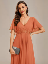 Load image into Gallery viewer, Color=Brandied Melon | Bulk Order Short Sleeve Ruffle Appliques Deep V-Neck A-Line Evening Dresses-Brandied Melon 3