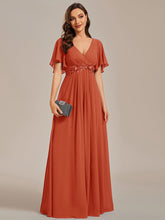 Load image into Gallery viewer, V Neck Appliques Pleated Wholesale Bridesmaid Dresses#Color_Burnt Orange