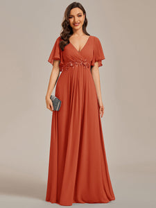 V Neck Appliques Pleated Wholesale Bridesmaid Dresses#Color_Burnt Orange