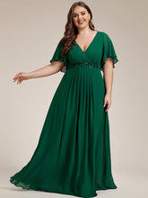 Load image into Gallery viewer, Plus V Neck Appliques Pleated Wholesale Bridesmaid Dresses#Color_Dark Green