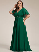 Load image into Gallery viewer, Plus V Neck Appliques Pleated Wholesale Bridesmaid Dresses#Color_Dark Green