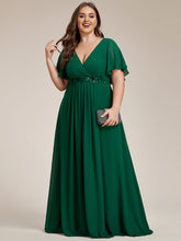 Load image into Gallery viewer, Plus V Neck Appliques Pleated Wholesale Bridesmaid Dresses#Color_Dark Green