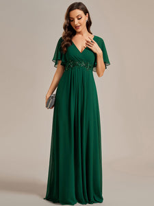 V Neck Appliques Pleated Wholesale Bridesmaid Dresses#Color_Dark Green