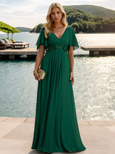 Load image into Gallery viewer, V Neck Appliques Pleated Wholesale Bridesmaid Dresses#Color_Dark Green