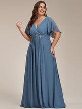 Load image into Gallery viewer, Plus V Neck Appliques Pleated Wholesale Bridesmaid Dresses#Color_Dusty Blue