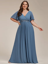 Load image into Gallery viewer, Plus V Neck Appliques Pleated Wholesale Bridesmaid Dresses#Color_Dusty Blue