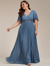 Load image into Gallery viewer, Plus V Neck Appliques Pleated Wholesale Bridesmaid Dresses#Color_Dusty Blue