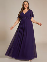 Load image into Gallery viewer, V Neck Appliques Pleated Wholesale Bridesmaid Dresses#Color_Dark Purple