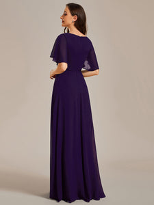 V Neck Appliques Pleated Wholesale Bridesmaid Dresses#Color_Dark Purple