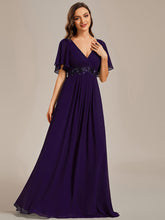 Load image into Gallery viewer, V Neck Appliques Pleated Wholesale Bridesmaid Dresses#Color_Dark Purple