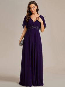 V Neck Appliques Pleated Wholesale Bridesmaid Dresses#Color_Dark Purple