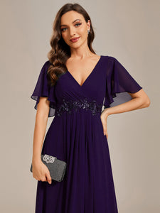 V Neck Appliques Pleated Wholesale Bridesmaid Dresses#Color_Dark Purple