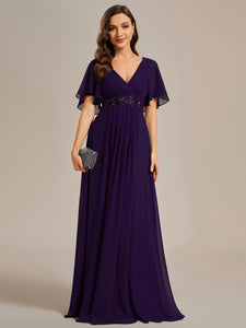 V Neck Appliques Pleated Wholesale Bridesmaid Dresses#Color_Dark Purple