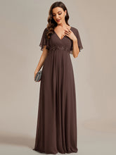 Load image into Gallery viewer, Color=Espresso | Bulk Order Short Sleeve Ruffle Appliques Deep V-Neck A-Line Evening Dresses-Espresso 24