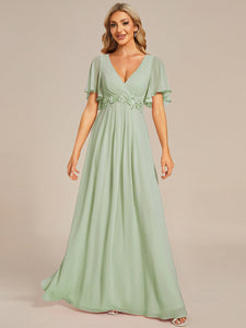 V Neck Appliques Pleated Wholesale Bridesmaid Dresses#Color_Mint Green