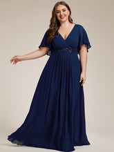 Load image into Gallery viewer, V Neck Appliques Pleated Wholesale Bridesmaid Dresses#Color_Navy Blue