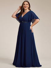 Load image into Gallery viewer, V Neck Appliques Pleated Wholesale Bridesmaid Dresses#Color_Navy Blue