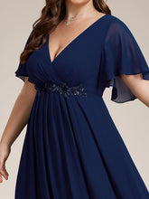 Load image into Gallery viewer, V Neck Appliques Pleated Wholesale Bridesmaid Dresses#Color_Navy Blue