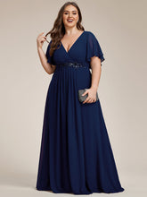 Load image into Gallery viewer, V Neck Appliques Pleated Wholesale Bridesmaid Dresses#Color_Navy Blue