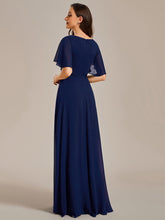 Load image into Gallery viewer, V Neck Appliques Pleated Wholesale Bridesmaid Dresses#Color_Navy Blue