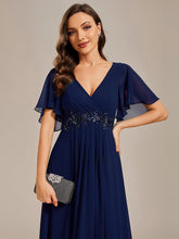 Load image into Gallery viewer, V Neck Appliques Pleated Wholesale Bridesmaid Dresses#Color_Navy Blue