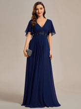 Load image into Gallery viewer, V Neck Appliques Pleated Wholesale Bridesmaid Dresses#Color_Navy Blue