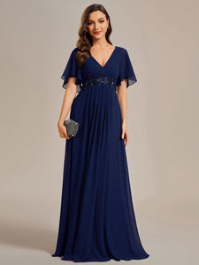 V Neck Appliques Pleated Wholesale Bridesmaid Dresses#Color_Navy Blue