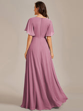 Load image into Gallery viewer, V Neck Appliques Pleated Wholesale Bridesmaid Dresses#Color_Purple Orchid