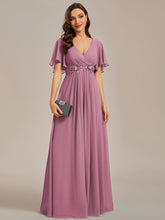 Load image into Gallery viewer, V Neck Appliques Pleated Wholesale Bridesmaid Dresses#Color_Purple Orchid